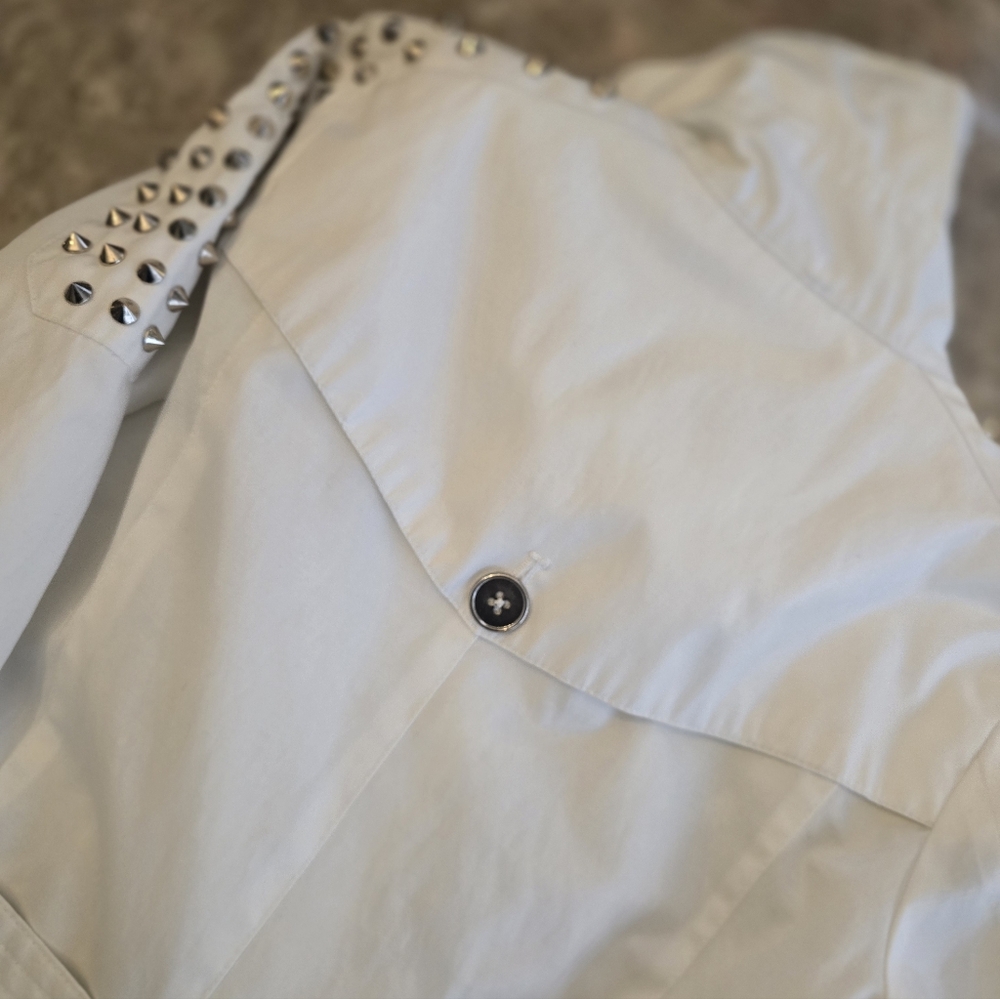 Sam Edelman White Spiked Trench Coat Sz S - Picture 9 of 10